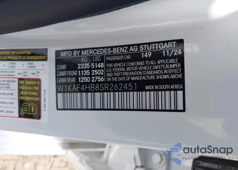 2025 Mercedes-Benz C 300 from USA, damaged, VIN W1KAF4HB8SR262451
